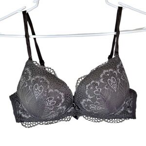 Gray Lace Padded Push Up Bra- Size 34C